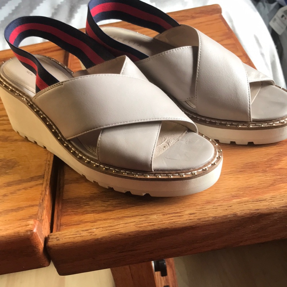 Cecelia Wedge Sadals Red and Blue Straps